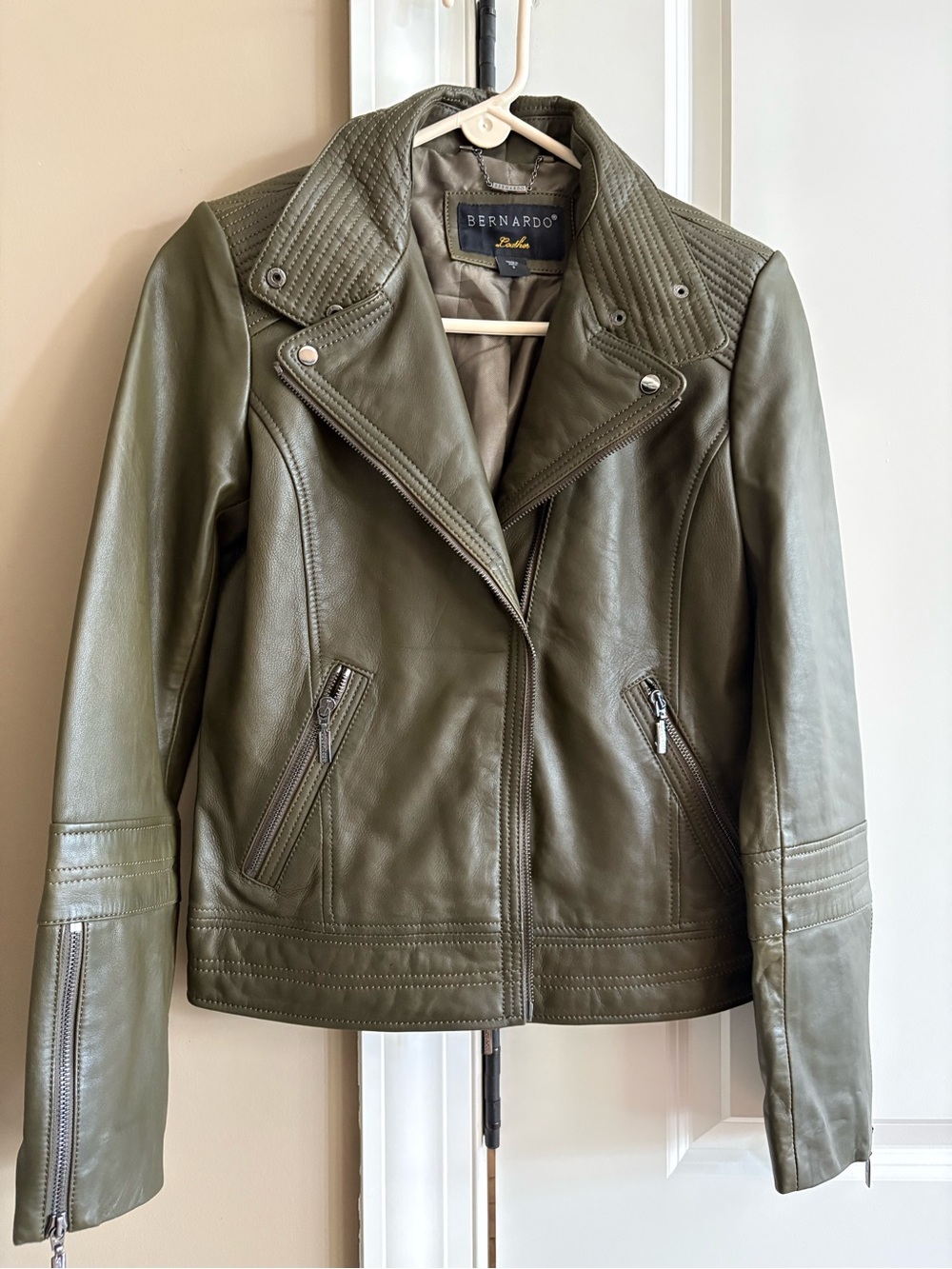 Bernardo green leather moto jacket